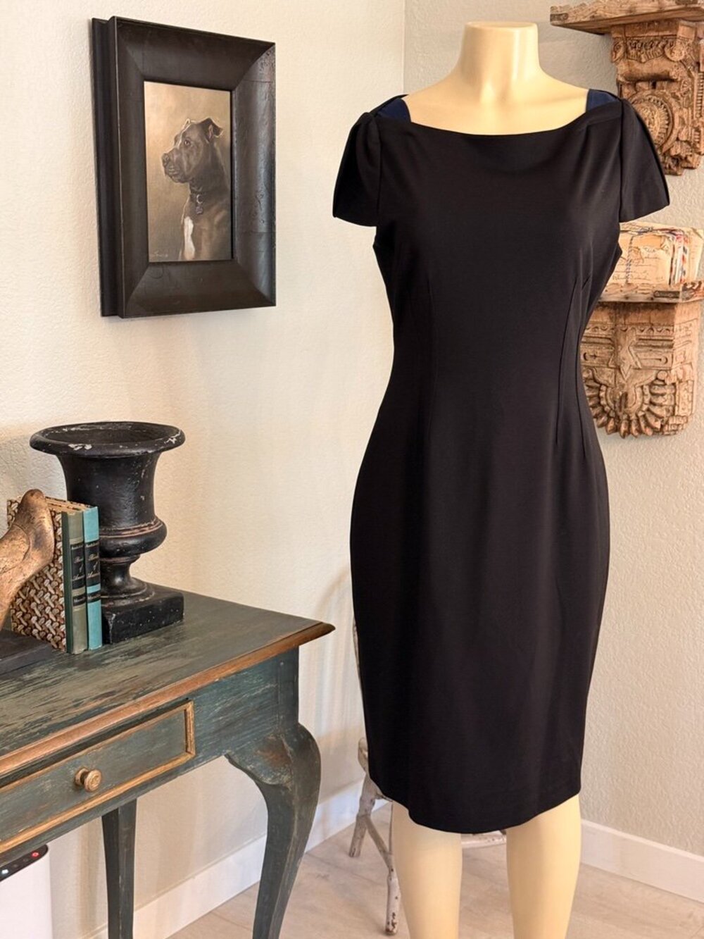 Elie Tahari "Patty Color Block Fit & Flare Dress" black,purple,blue